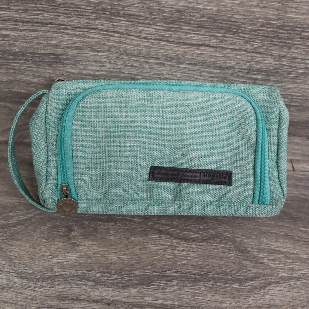 Angoo In Style Bag Blue Woven Fabric Travel Cosmetic Make Up Brush Tote Case Bag